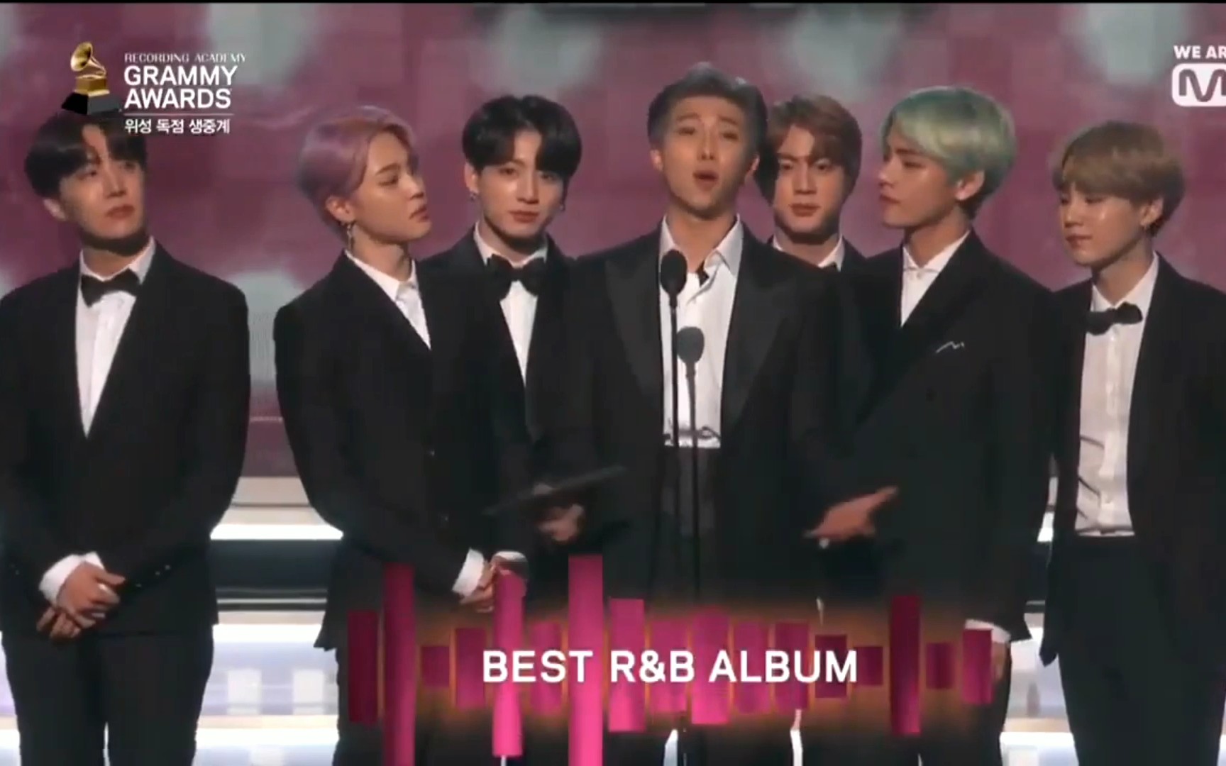 BTS presenting the GRAMMYs Best R&B Album award Congrats