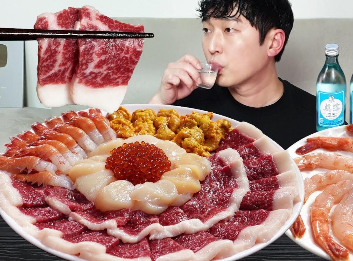 韩国富二代的刺身派对，生牛肉和海鲜（Ft.虾友会）独酒真实吃播
