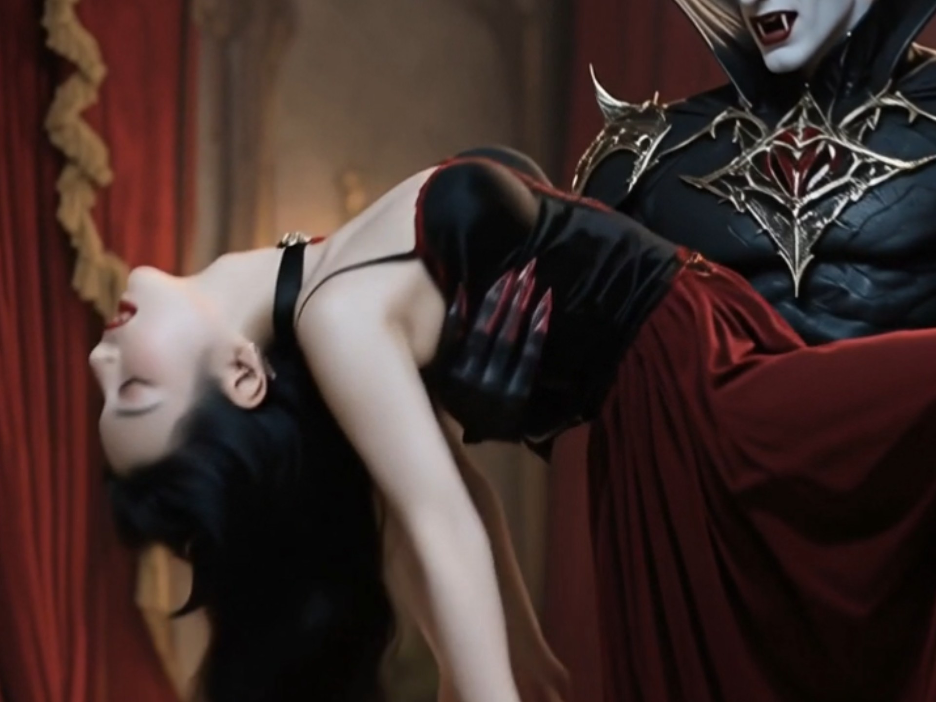 【AI剧场】吸血鬼美女不能畅饮鲜血，难耐至极，不幸晕死过去