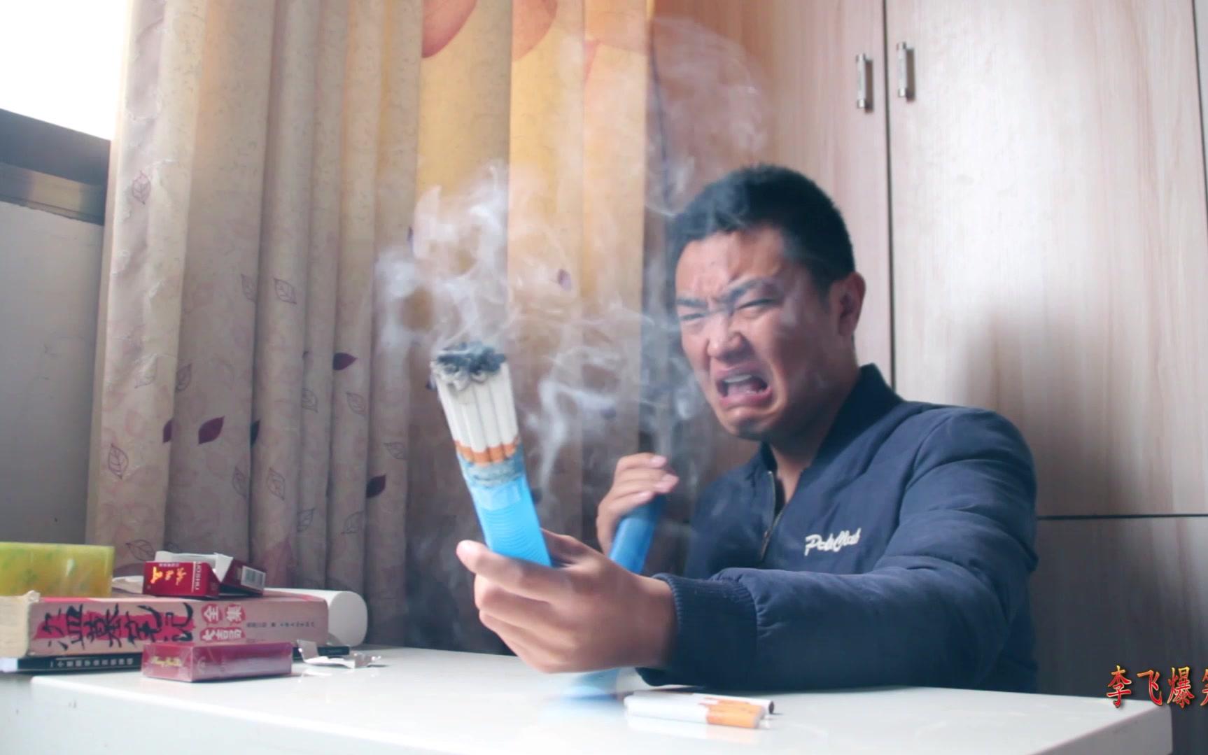 小伙作死挑战一口吸20根香烟,呛得嗓子都肿了