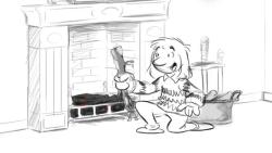 【分镜storyboard'stick man storyboards fireplace sequence