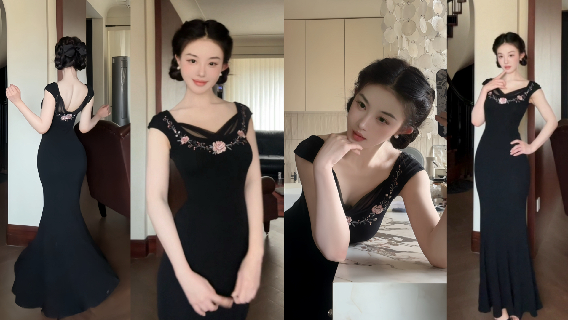 好喜欢这条的领口和后背（没换人，露脸不能保证每次都p一样，望周知，没有发缝时候是戴假发了，我原本后脑勺如视频一刀切，戴不戴假发长得也不一样）