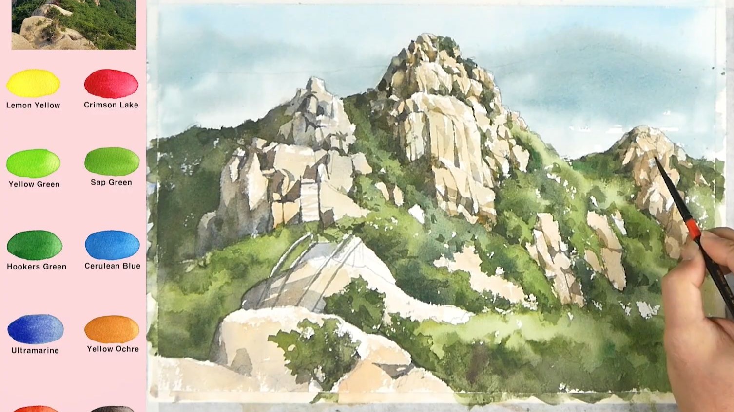 风景水彩画 - 山（3倍速，查看颜色名称） -- NAMIL ART