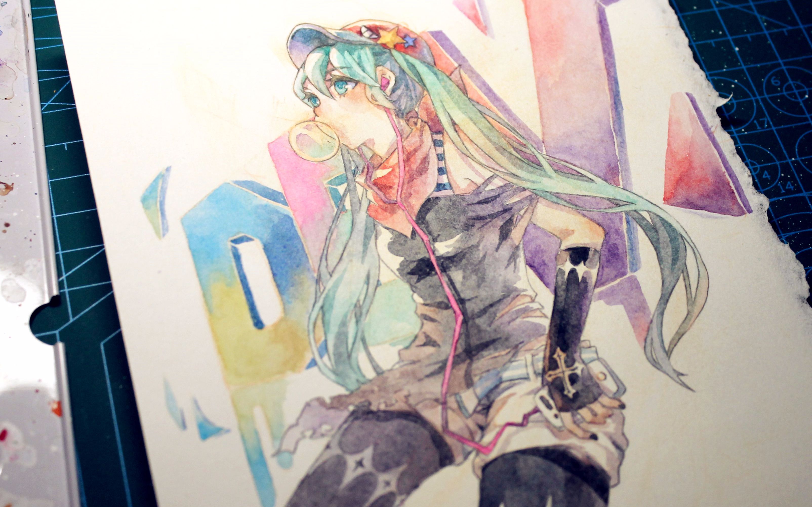 【水彩手绘】破万粉丝感谢福利!画一只炫酷的初音