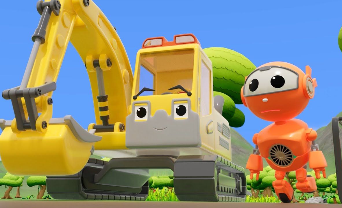 挖掘机和太一在泥坑前，思考对策 早教 益智 育儿 儿童动画