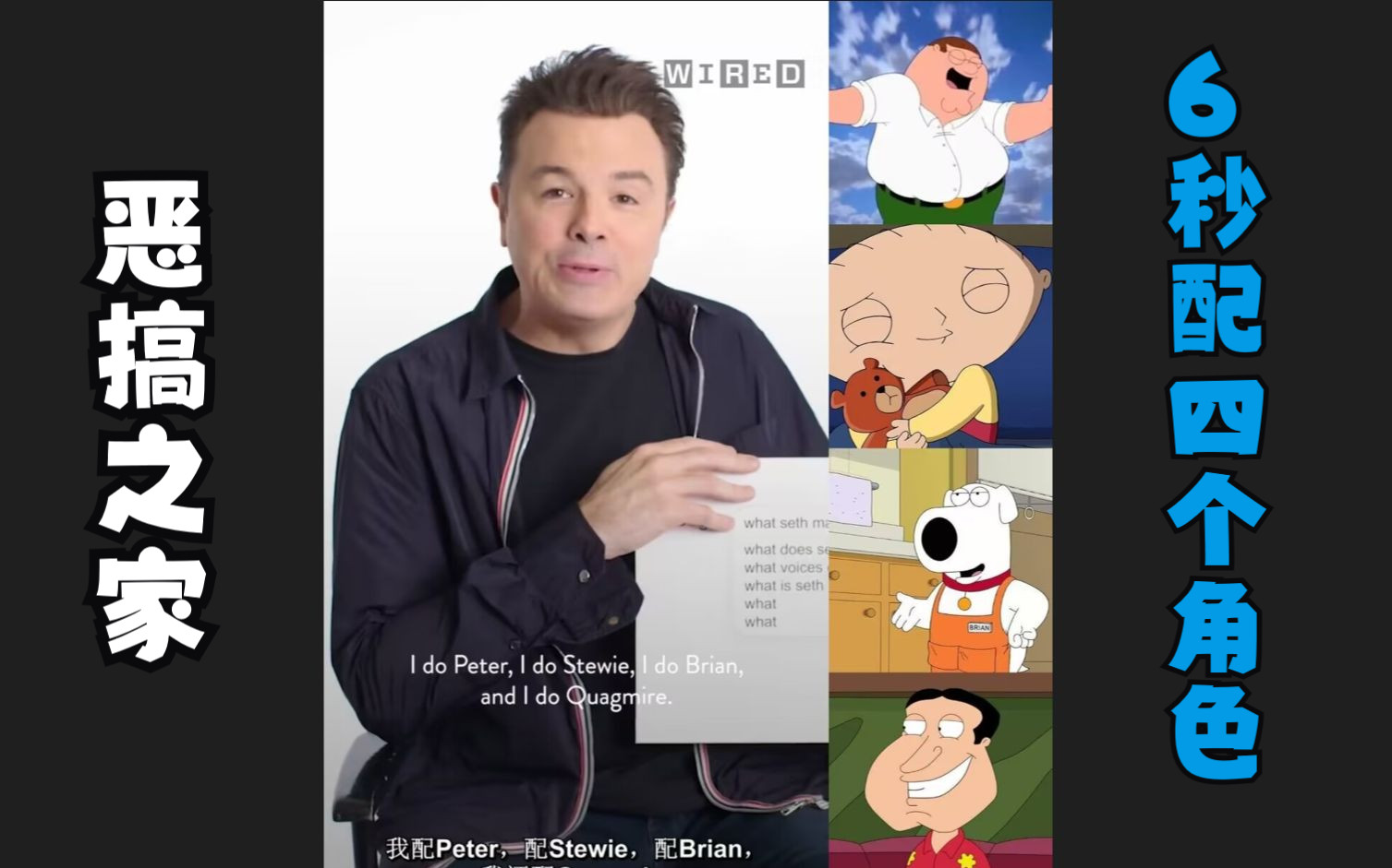 【恶搞之家/FamilyGuy】（中英）导演兼配音Seth MacFarlane仅6秒配出四个角色