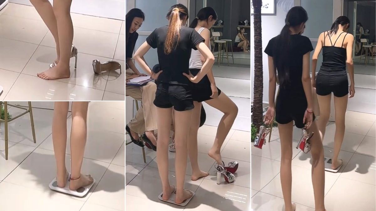 模特生日常训练 高跟鞋 台步 称体重 光脚在地上走 不怕冷 3日合集