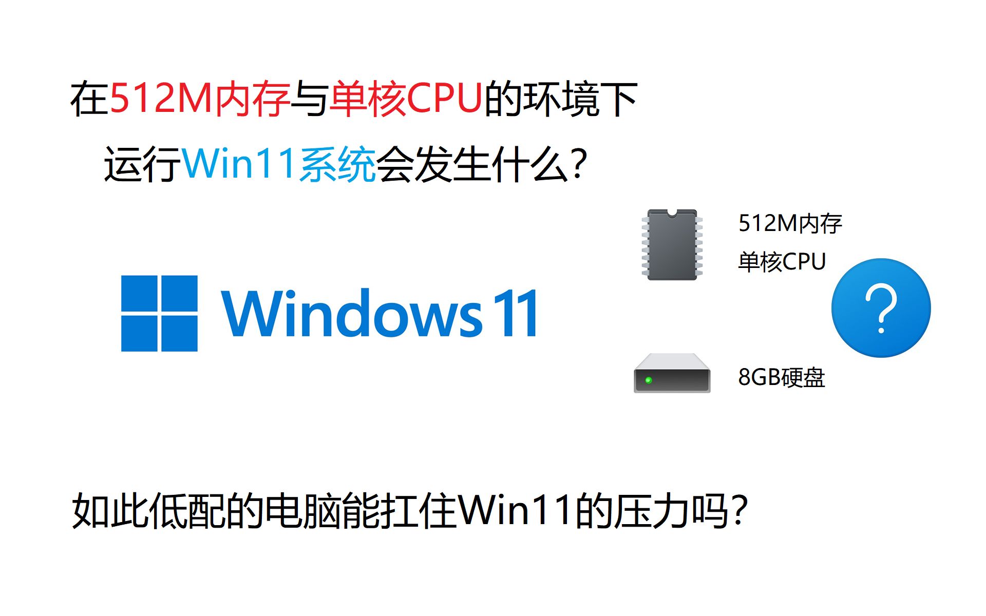 在512M内存与单核CPU的环境下运行Win11系统会发生什么？如此低配的电脑能扛住Win11的压力吗？
