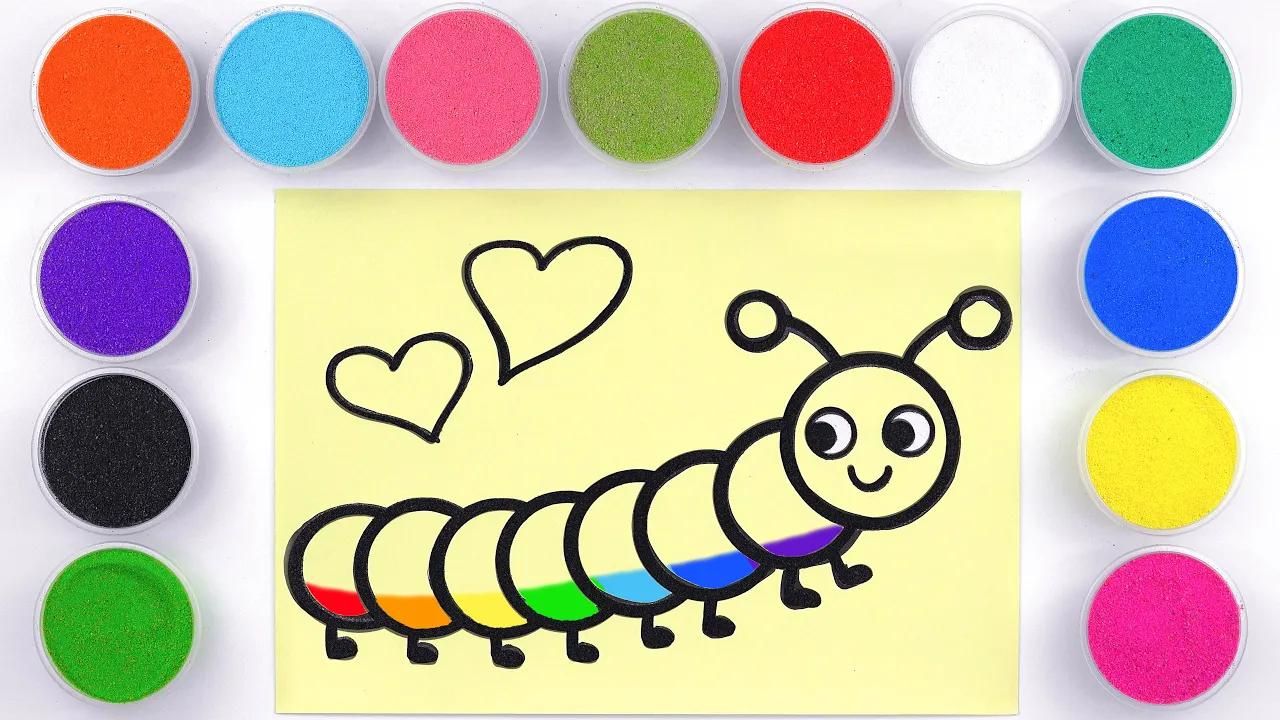 儿童益智手工玩具用彩色沙子给毛毛虫涂沙子