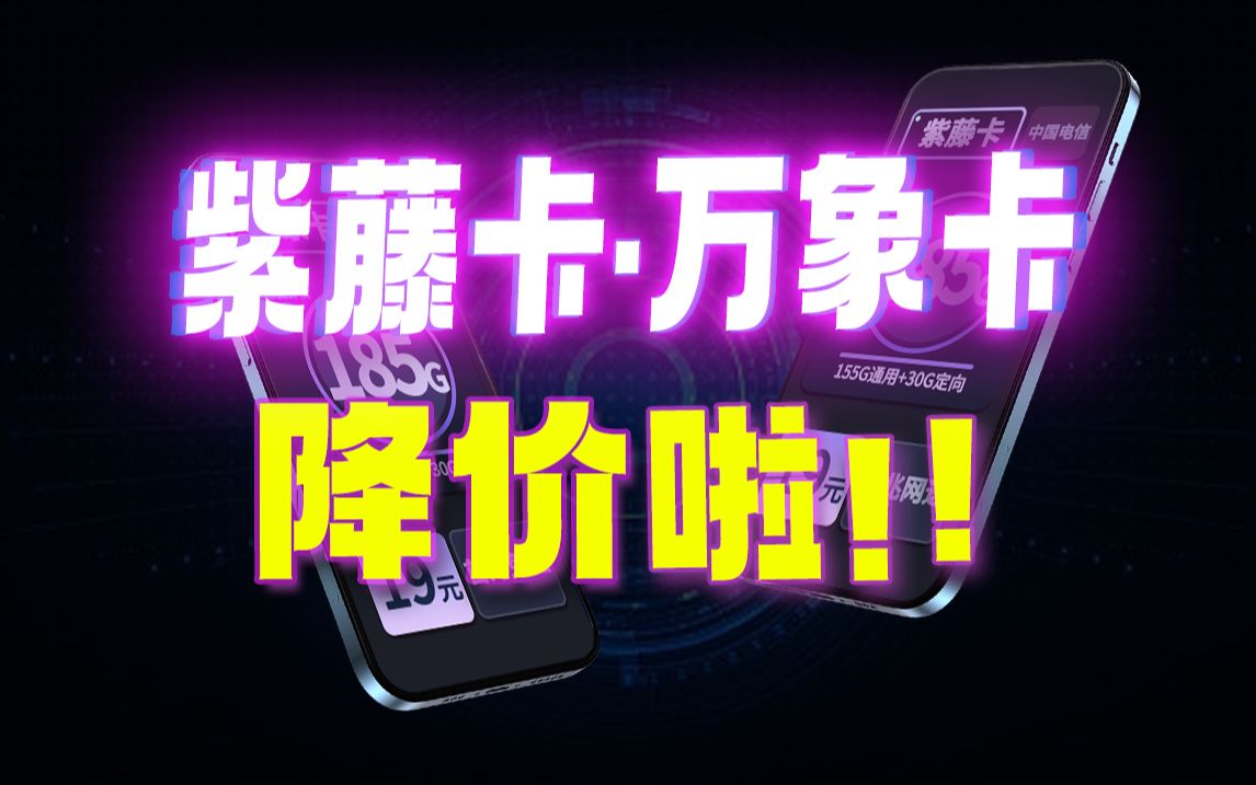 【紫藤卡·万象卡】集体降价！19元带回家,185G+白金速率+流量结转+20年长期。2023流量卡推荐 手机卡 电话卡 纱灯卡