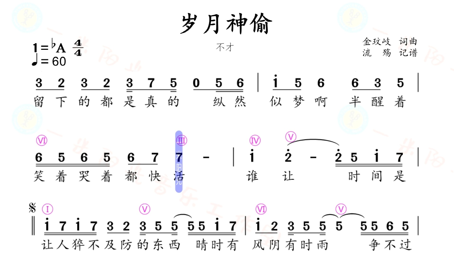 岁月神偷——（纯伴奏）动态简谱