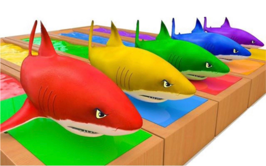大鲨鱼游过魔法水 儿童动画 认识颜色