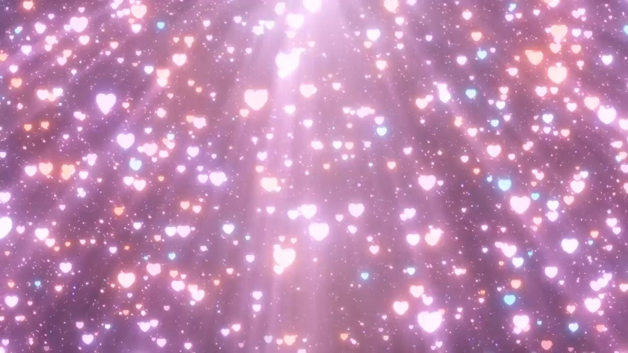 m2845 4K高清画质60帧创意粉色爱心飘落星光粒子闪耀粒子雨动画婚礼婚庆表白七夕情人节情歌舞表演VJ舞台背景视频素材