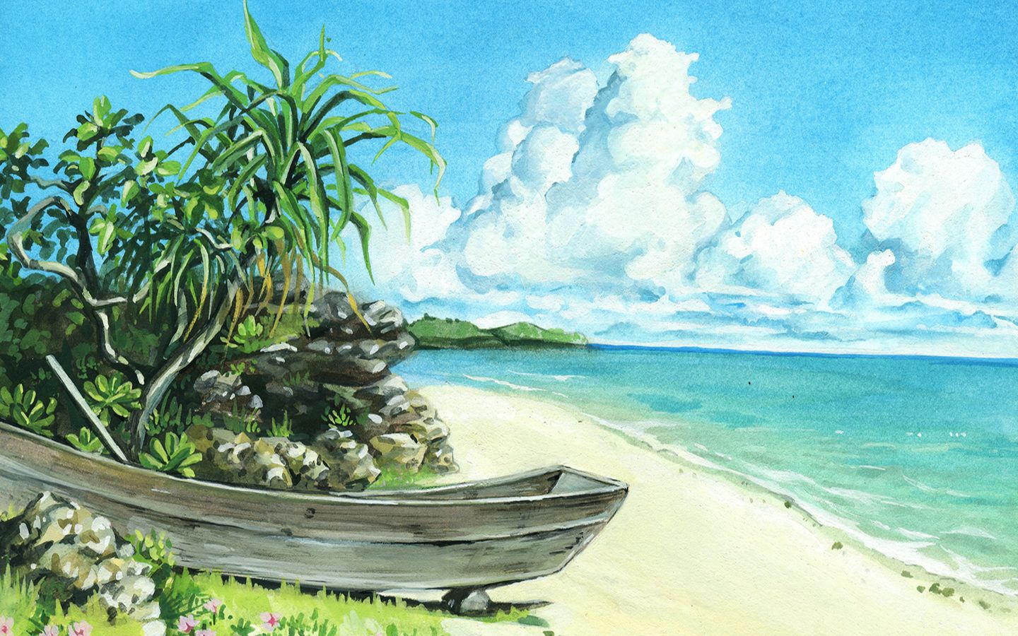 【画空集】夏日海边(男鹿和雄插画,手绘水彩)