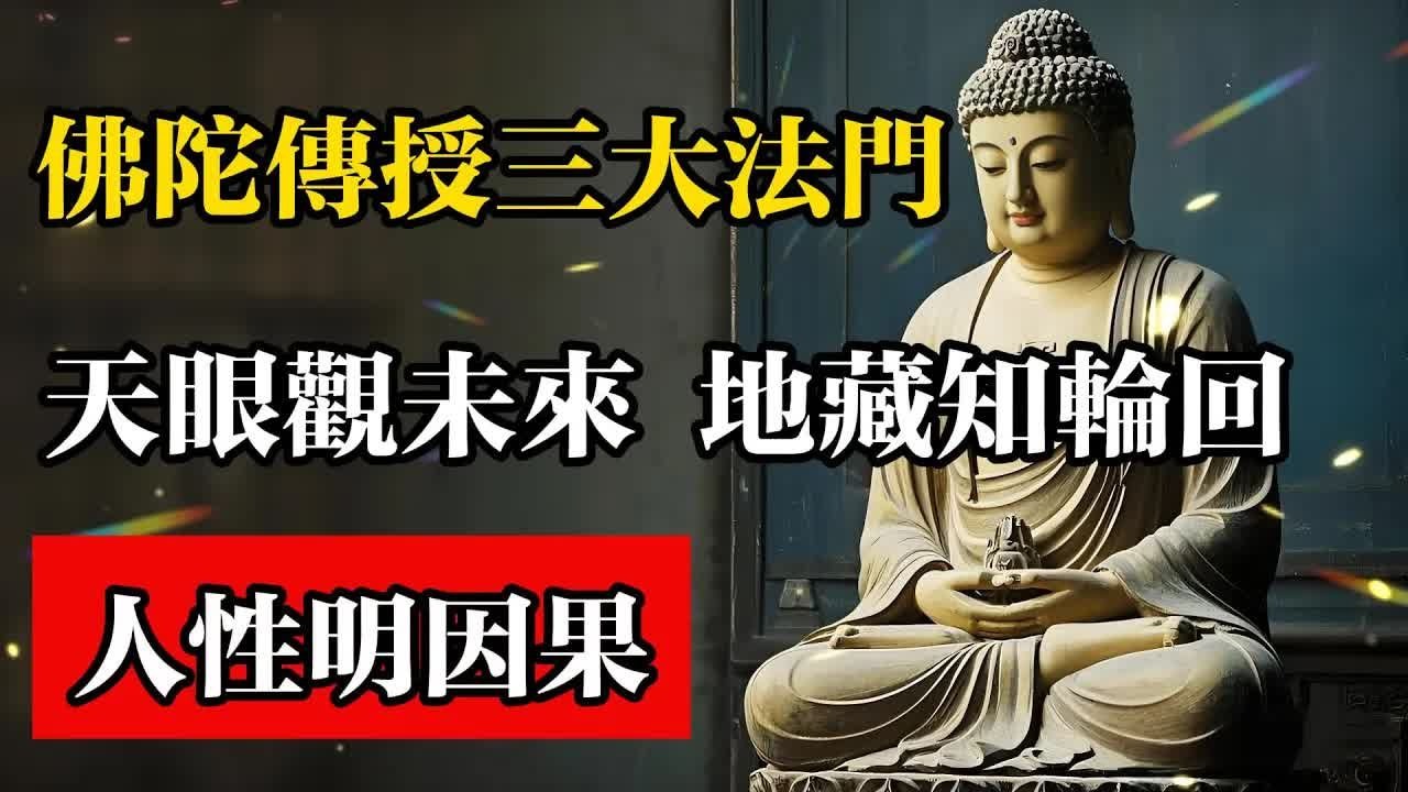 如来佛祖授三大法门：天眼观未来，地藏知轮回，人性明因果。