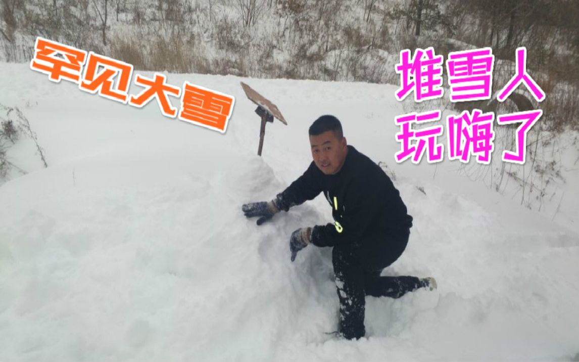 东北农村罕见大雪小伙回到童年堆雪人玩嗨了