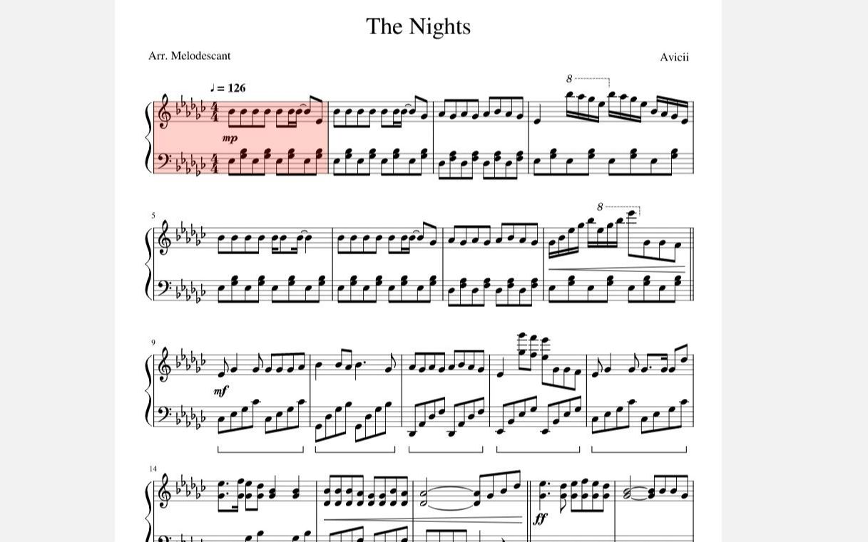 【钢琴谱PDF免费分享】Avicii-The Nights