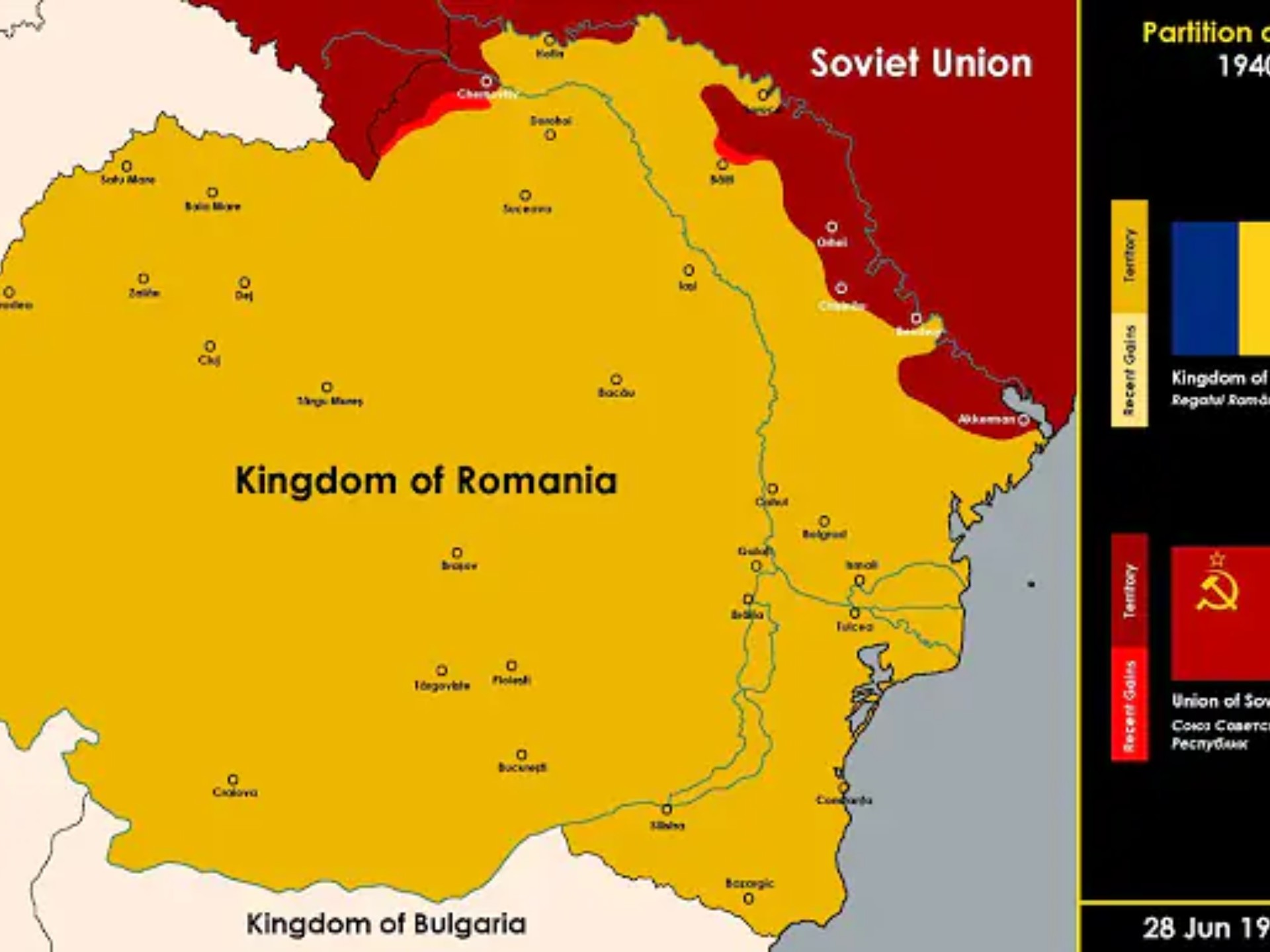 【历史地图】第二次世界大战 - 罗马尼亚领土分治 (1940)