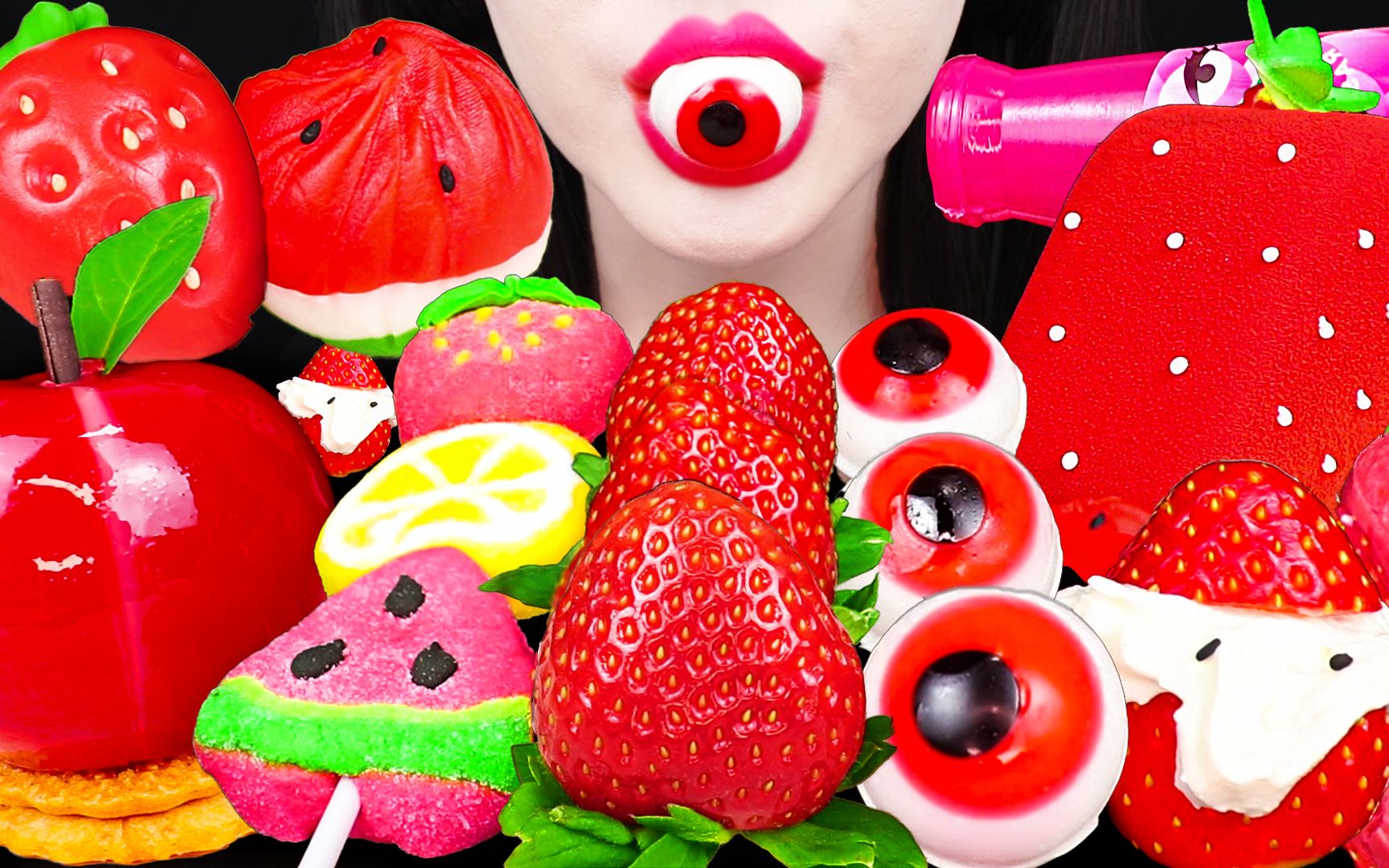 Jane ASMR MARSHMALLOW POP, MOUSSE CAKE, STRAWBERRY EATING