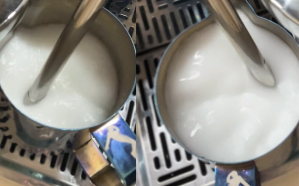 分分钟教你学会牛奶打发，打出绵密的牛奶，学会判断蒸汽孔和液面的距离。