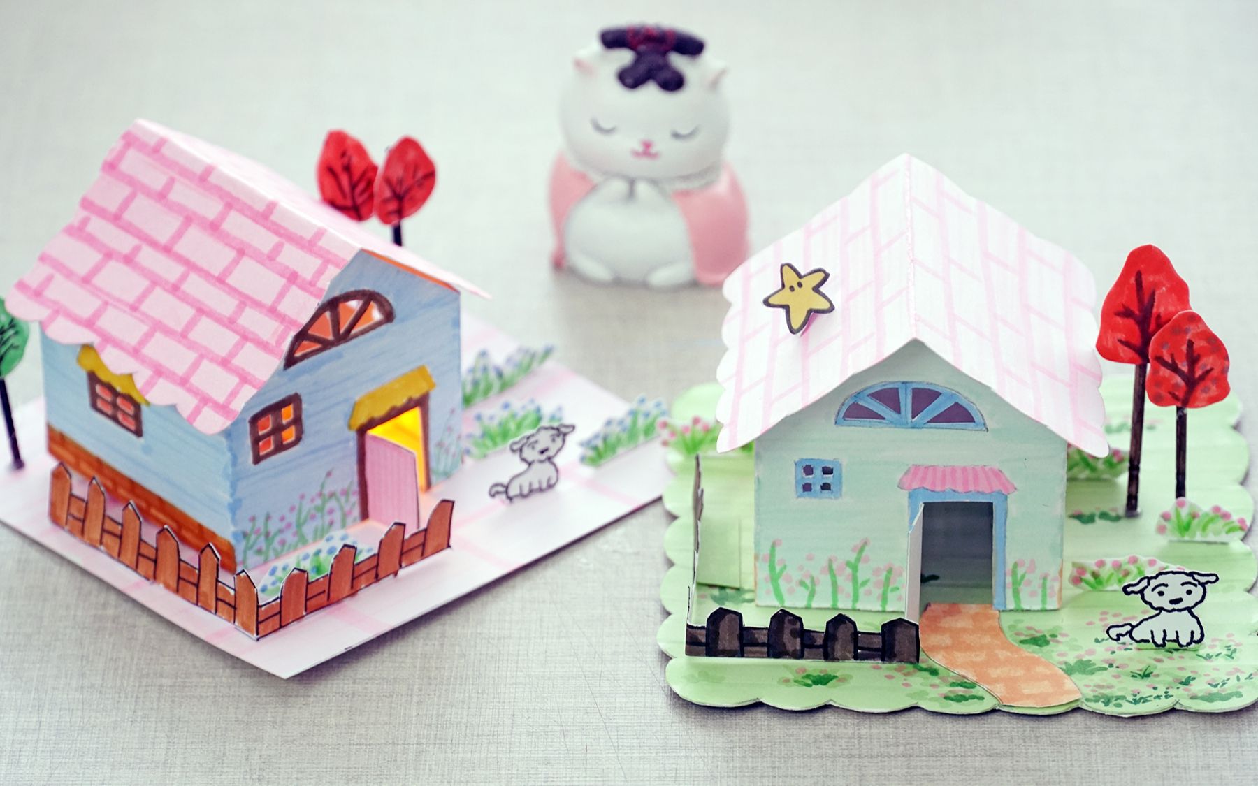 【手工】用卡纸diy迷你小房子模型,步骤挺简单,一起做起来_哔哩哔哩
