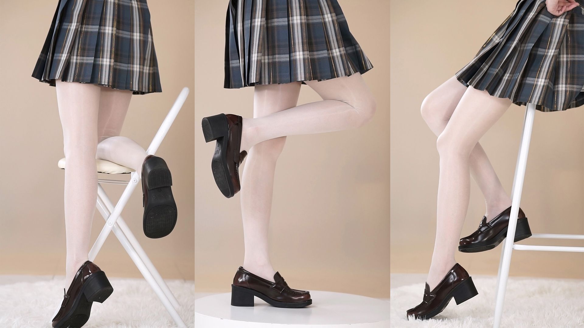 蓝金色条纹格jk裙配白袜 | 花絮转正的短片