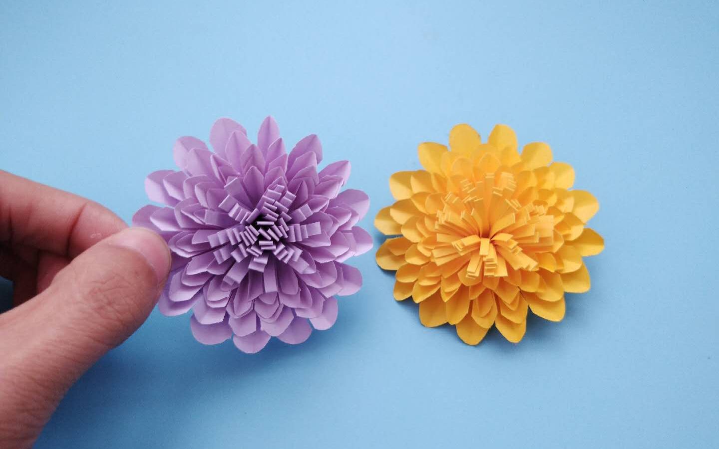 非常漂亮的立体菊花折纸,像真花一样逼真,手工diy折纸视频教程