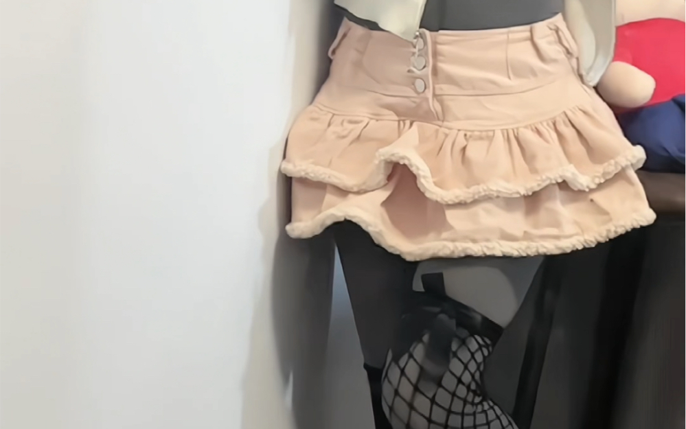 Little Pink Dress Overlay Thick Gray Mesh Knee High Black