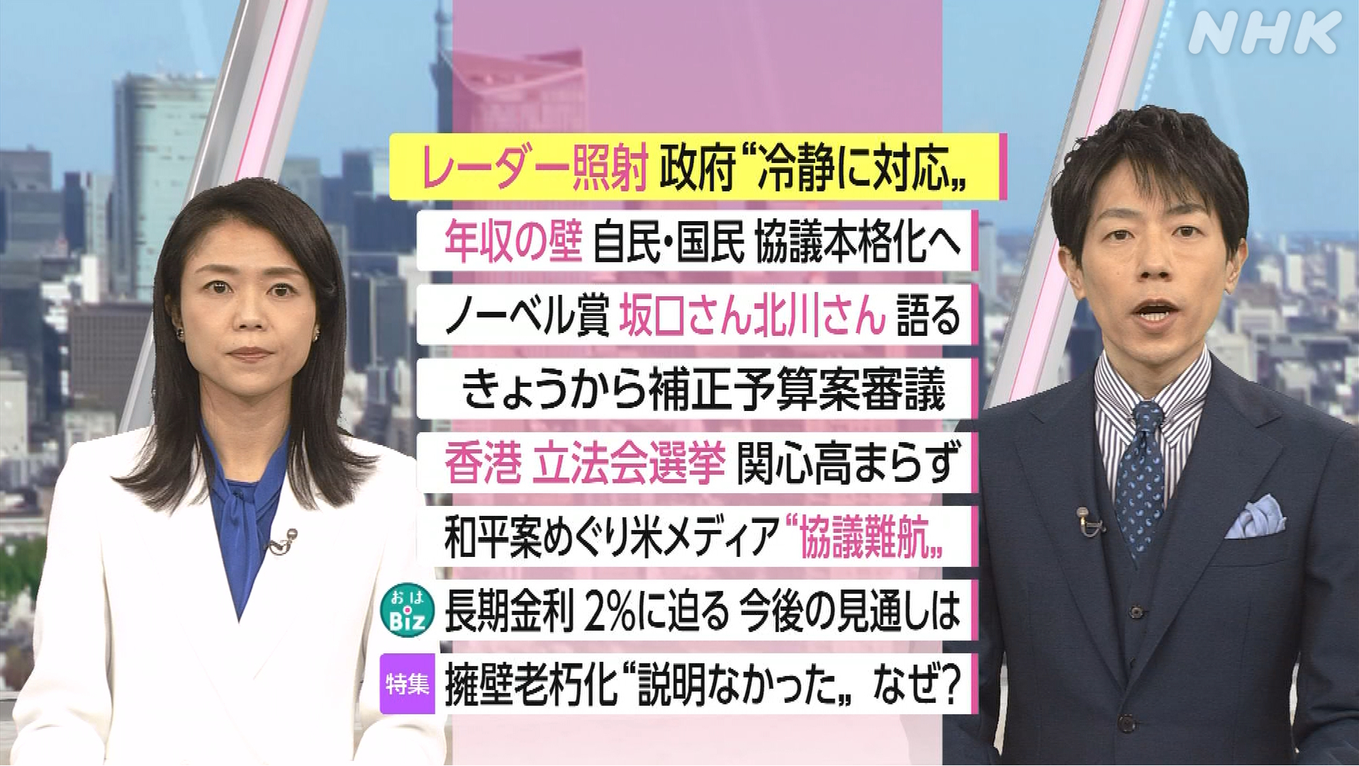 NHK おはよう日本　12月8日(月) 日中主張齟齬 レーダー照射「冷静に対応」・香港立法院選挙 気運低迷に政府は・擁壁老朽化の説明等閑に 制度的課題根強く 他