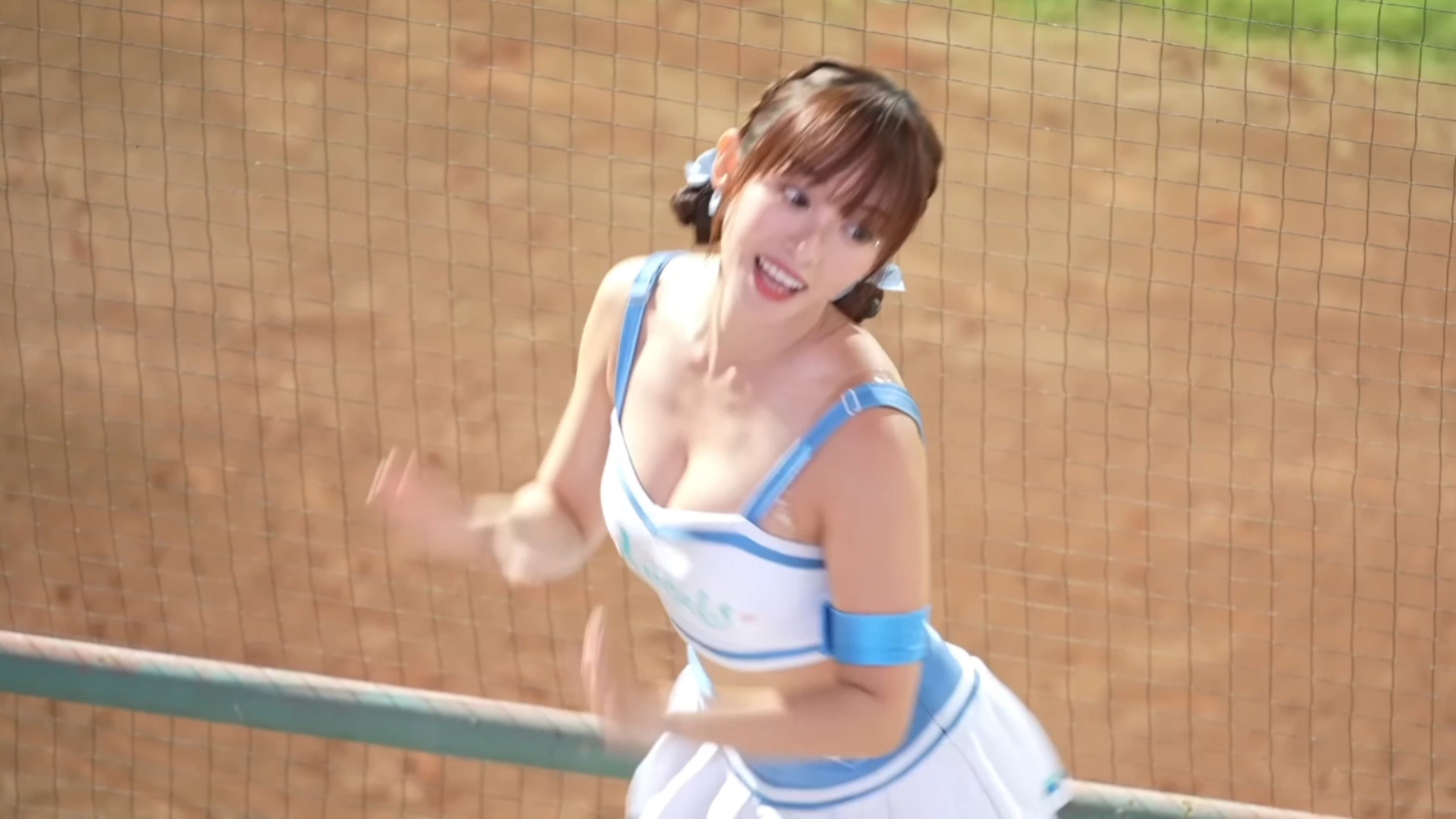 God's eye view of cheerleaders dancing