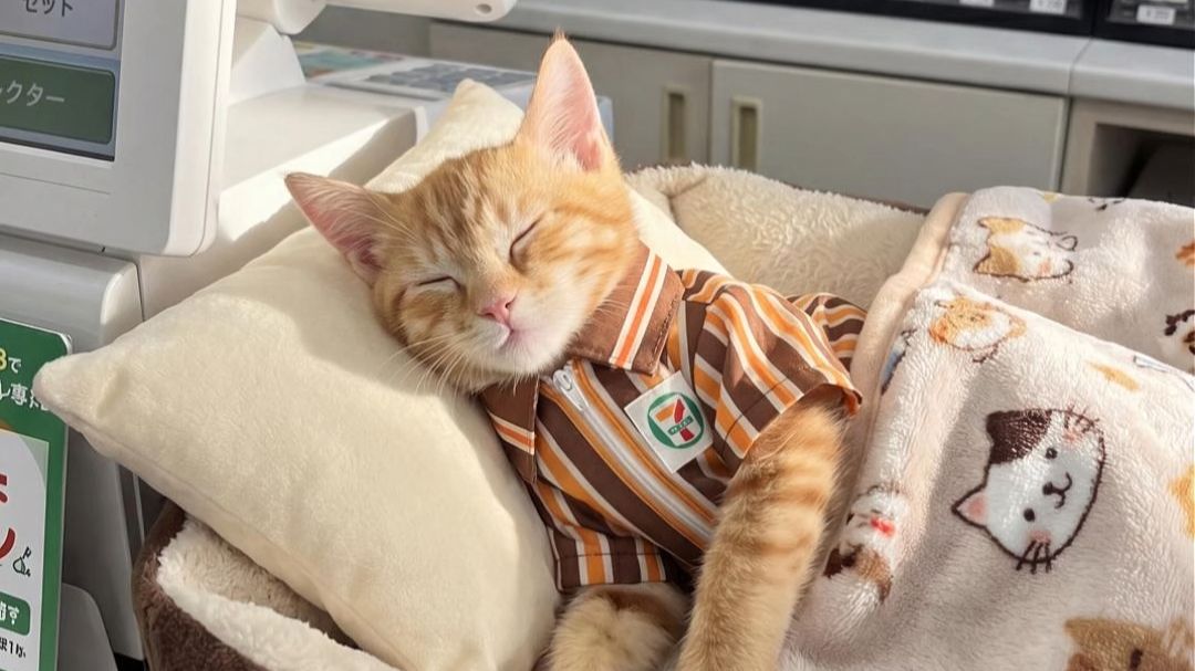 小猫Mugi怎么又在收银台睡觉？