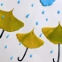 树叶贴画，小雨伞