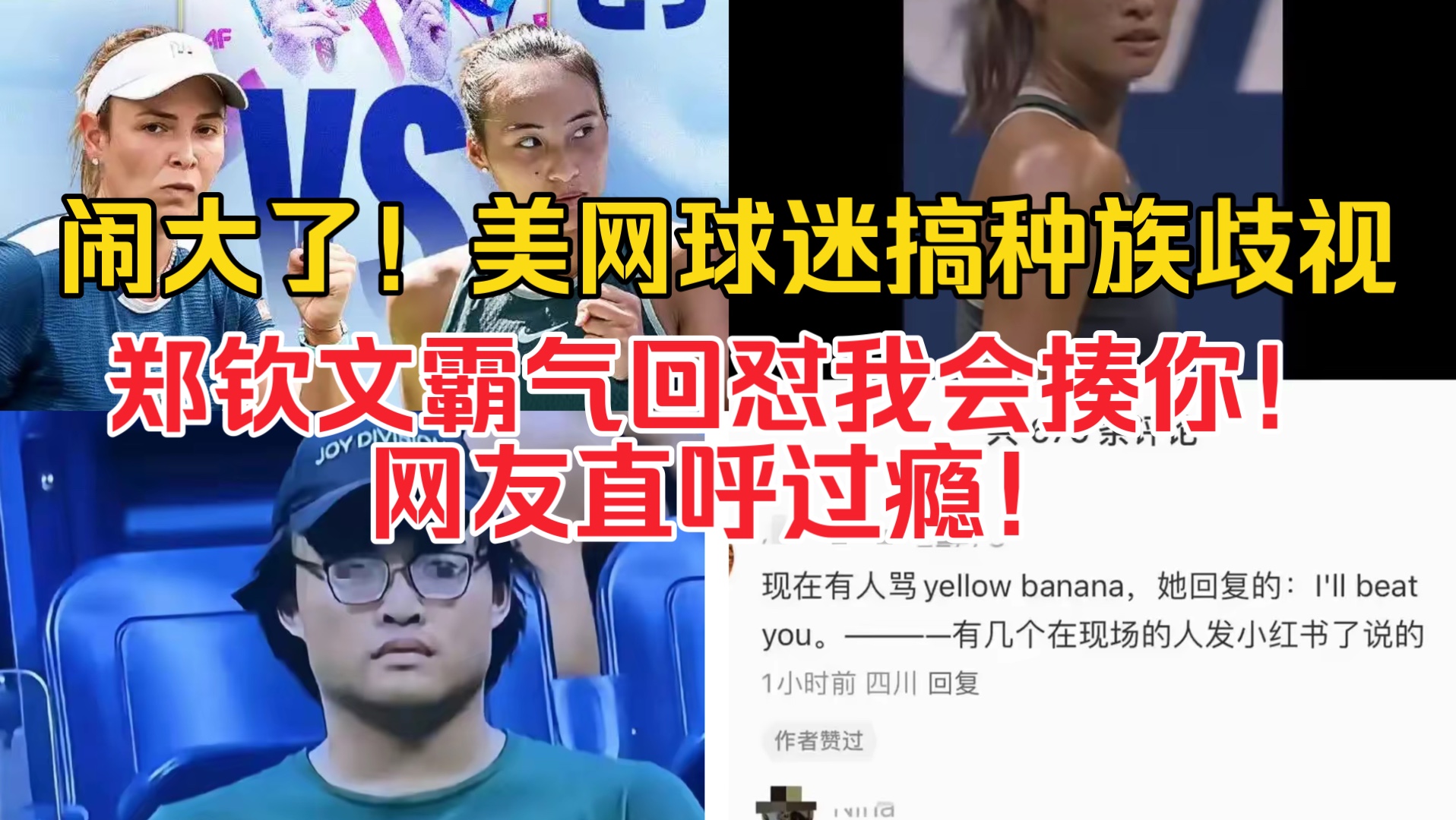 闹大了!美网球迷搞种族歧视,郑钦文霸气回怼我会揍你!网友直呼过瘾!哔哩哔哩bilibili