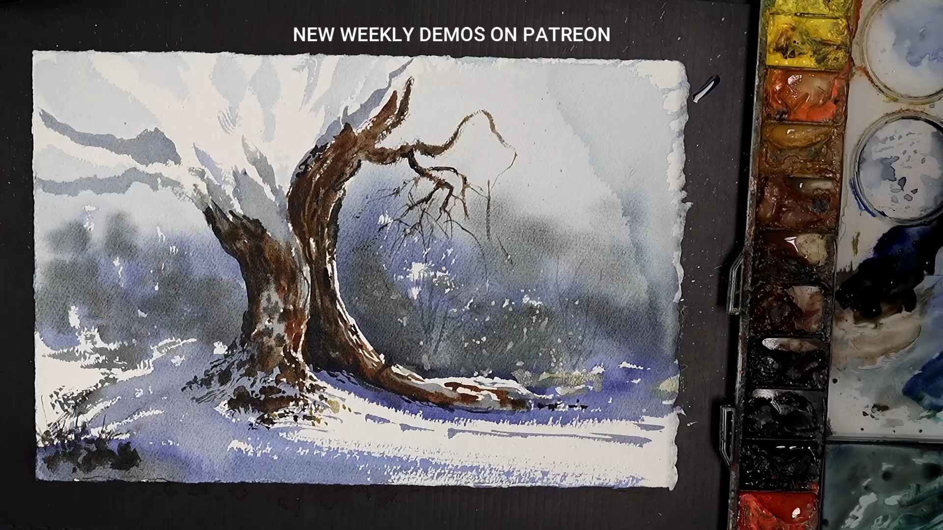 如何用水彩画一棵雪中的冬树 -- Javid Tabatabaei