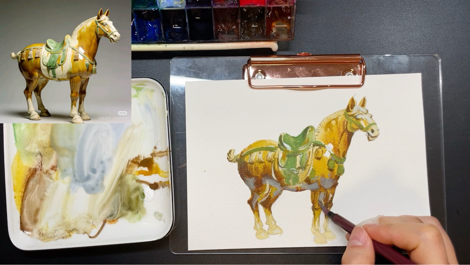 水彩过程｜马年继续画三彩马