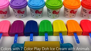 learn Colors with 7 Color Play Doh Ice Cream with Animals Molds _ Surprise Toys