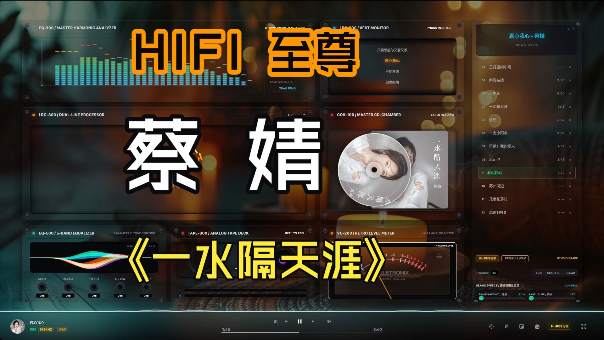 蔡婧《一水隔天涯》192kHz/24K金碟/HIFI至尊/顶级无损/试音碟/KTV歌词/嘀嗒音频播放器