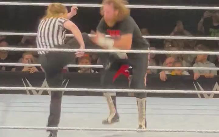 【WWE】现场秀裁判给了萨米一个stunner。