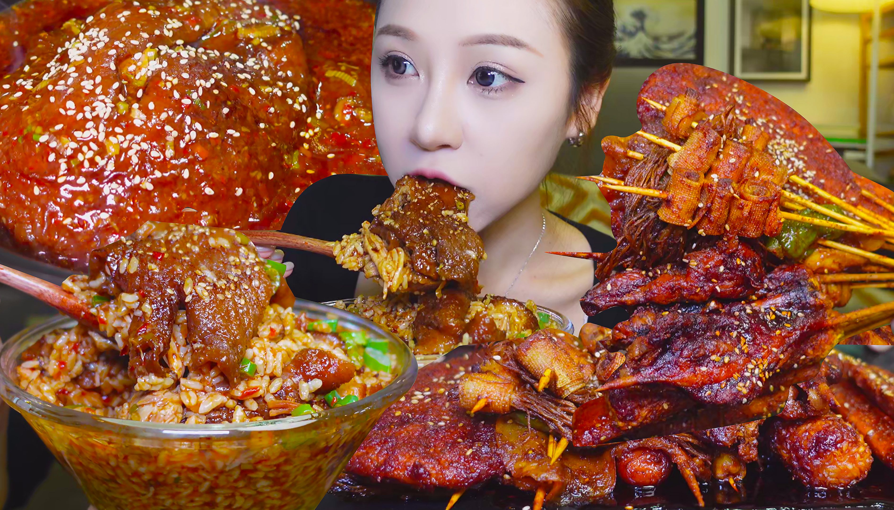 黏糊肘子烫饭+酱多多炸串！肥糯肘子皮只香不腻、刷酱炸串一口爆汁~-小果食-小果食-哔哩哔哩视频