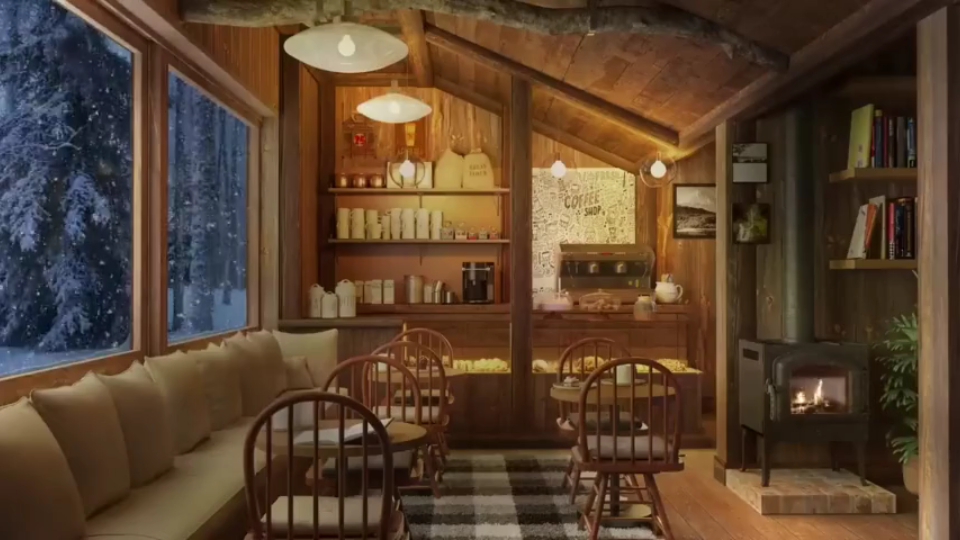 【ASMR咖啡厅氛围爵士乐】冬季木制咖啡馆氛围士音乐和窗外飘落的雪花让你放松