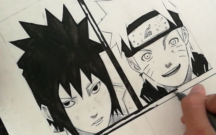 【手绘】用蘸水笔画鸣人和佐助