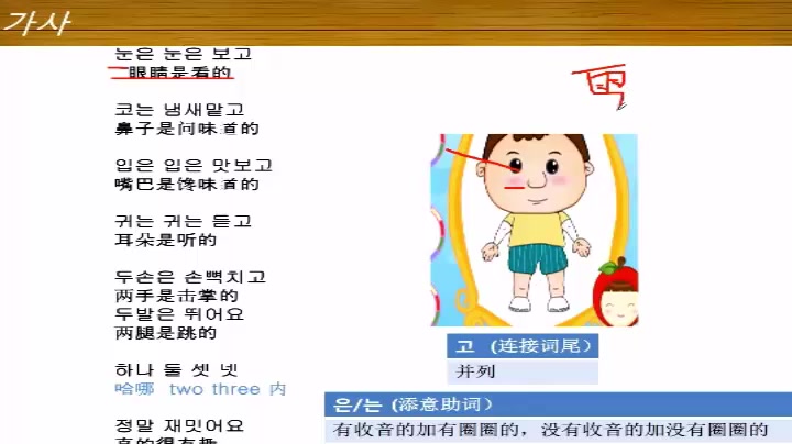 自学韩语学习零基础入门-韩语童谣-身体