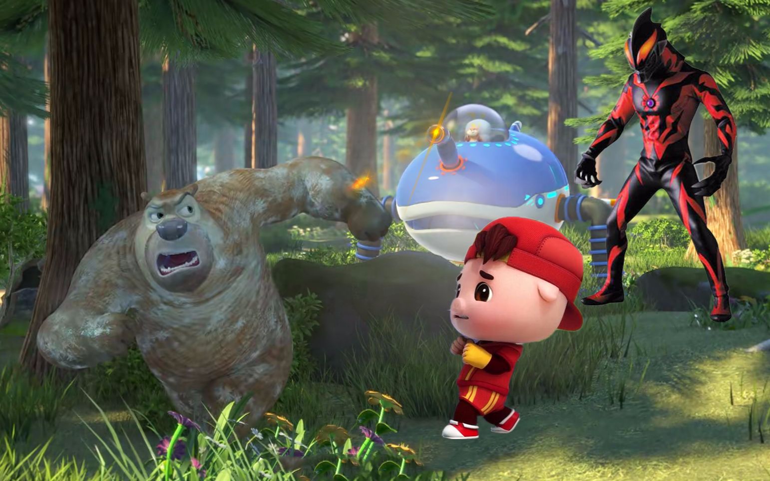 熊出没熊二中招被贝利亚冻成冰熊,猪猪侠使用决竞球融化熊二