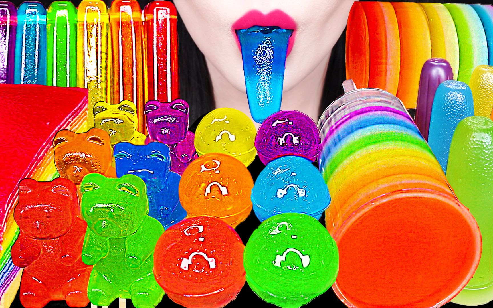 Jane ASMR RAINBOW JELLY, GUMMY BEAR, PUSH POP JELLY EATING