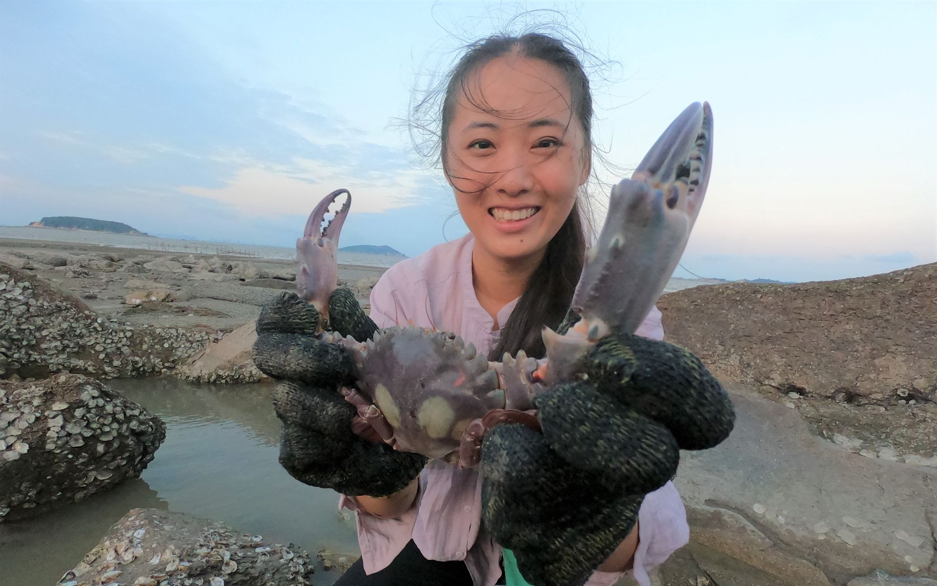 渔妹赶海抓到变异猛货竟长着紫色骨骼长这么大还是第一次见