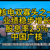 核电双寡头之一，业绩稳步增长，股息率2.5%，中国广核