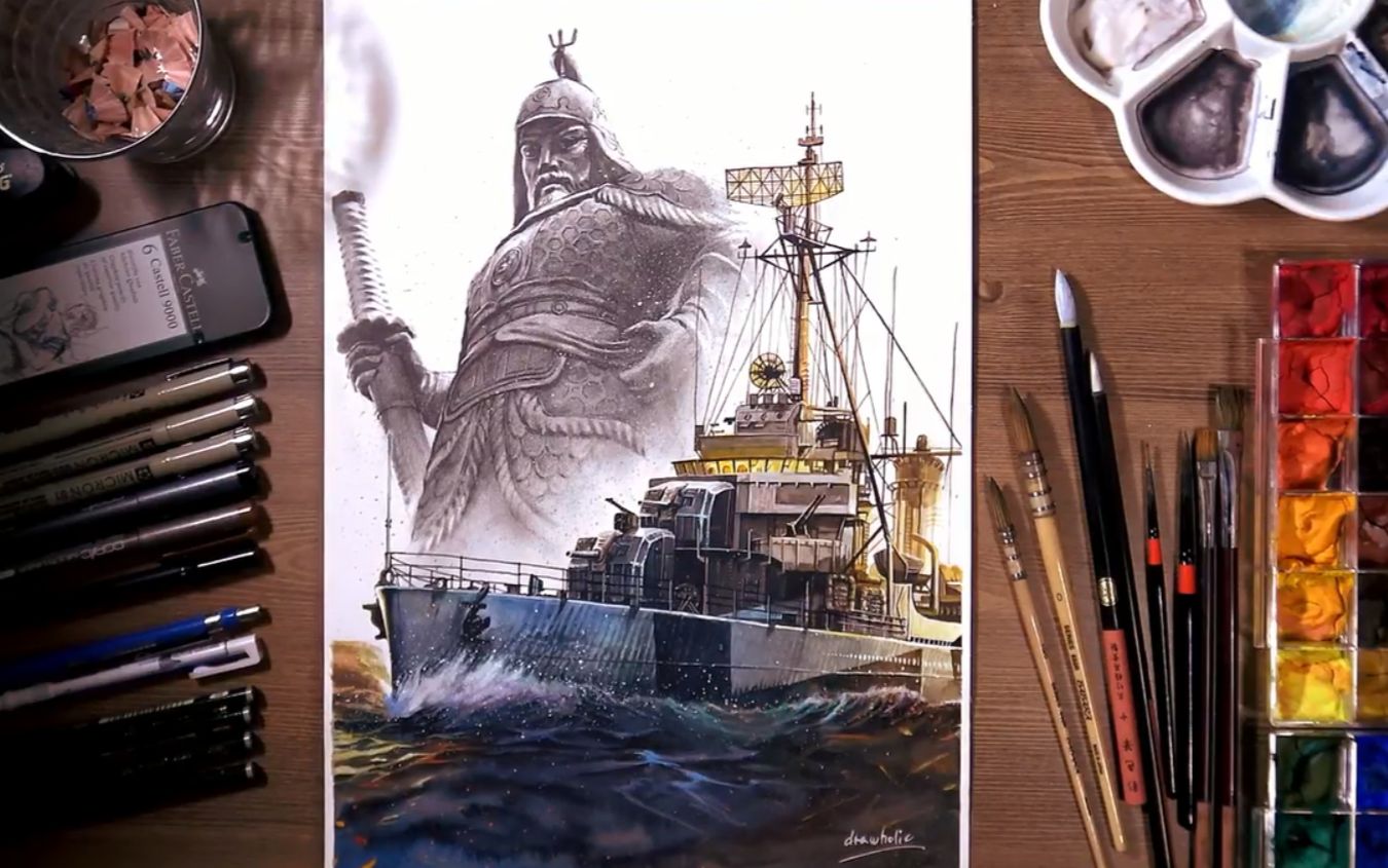 水彩战舰世界水彩绘画