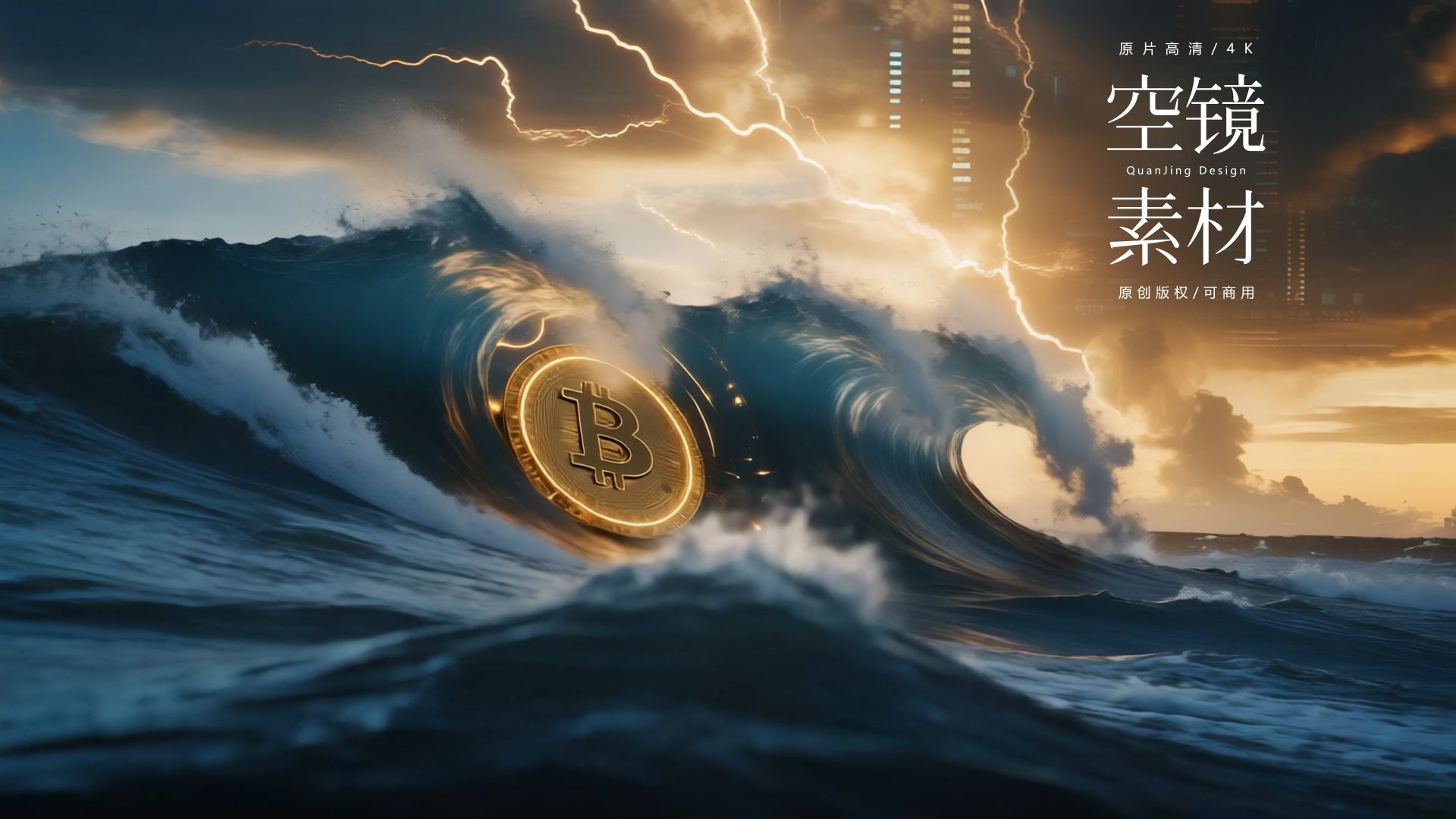 可商用视频素材｜全球金融风暴数字虚拟金融市场浪潮涌动