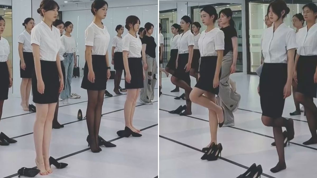 模特航服学生日常训练 脱高跟鞋踮脚/单脚 站立 礼仪