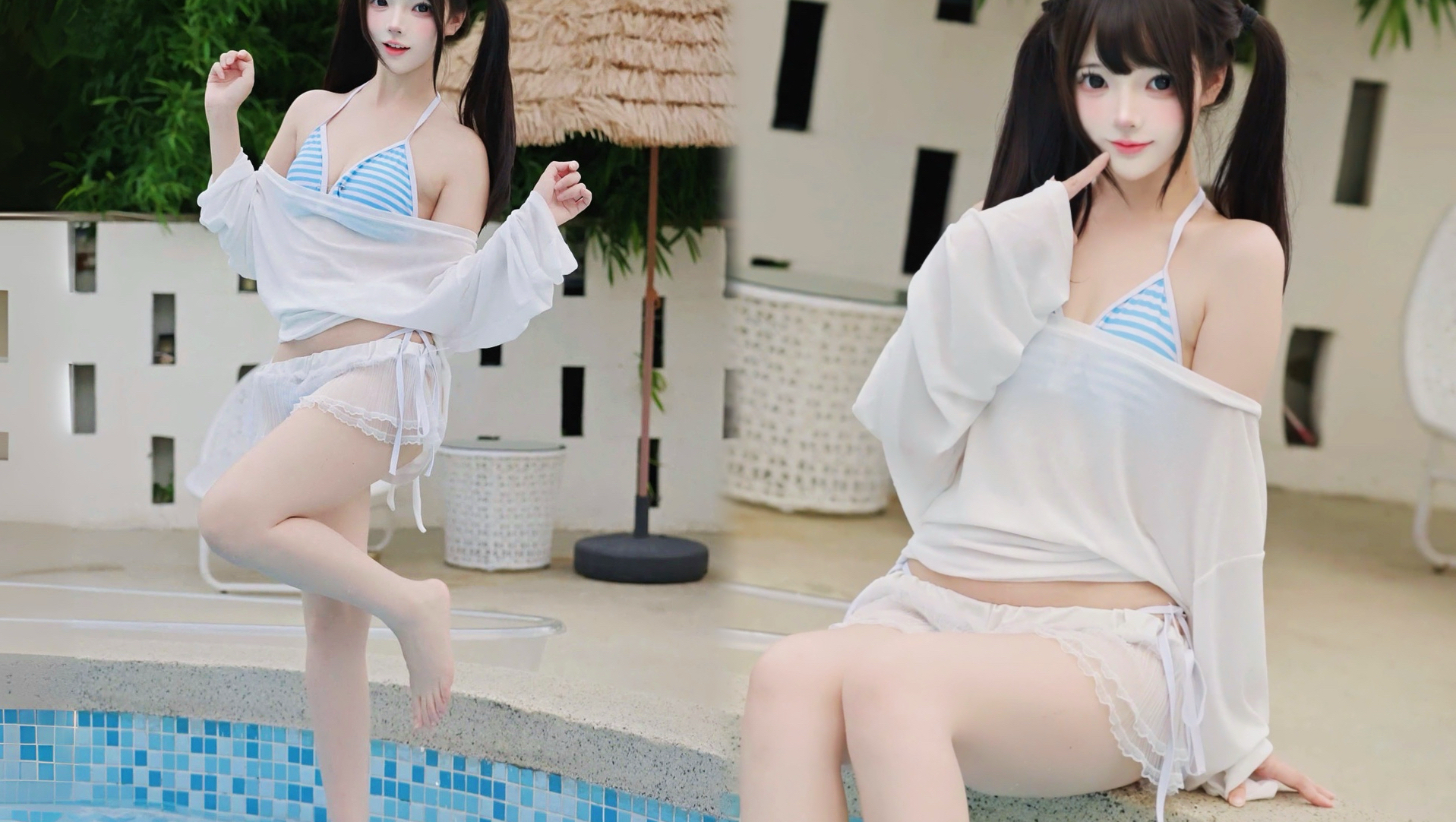 怀念夏天的泳池美少女！